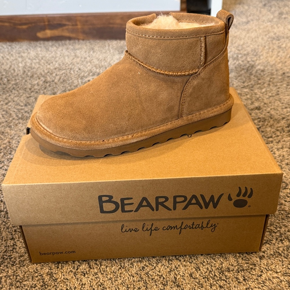 BearPaw Kids Tan Suede Cozy Short Boots